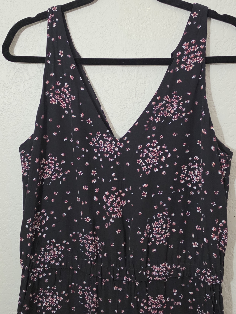 LOFT Black Floral Jumpsuit Sleeveless Wide Leg V-Neck Womens Medium - Picture 4 of 13